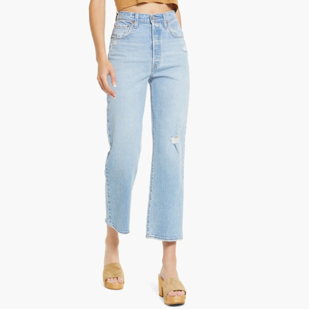 LEVI'S Ribcage Ripped High Waist Ankle Straight Leg Jeans Size 25